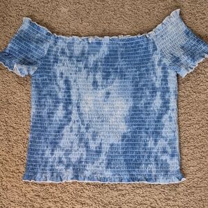 Light Blue Smocked Off-Shoulder Blouse